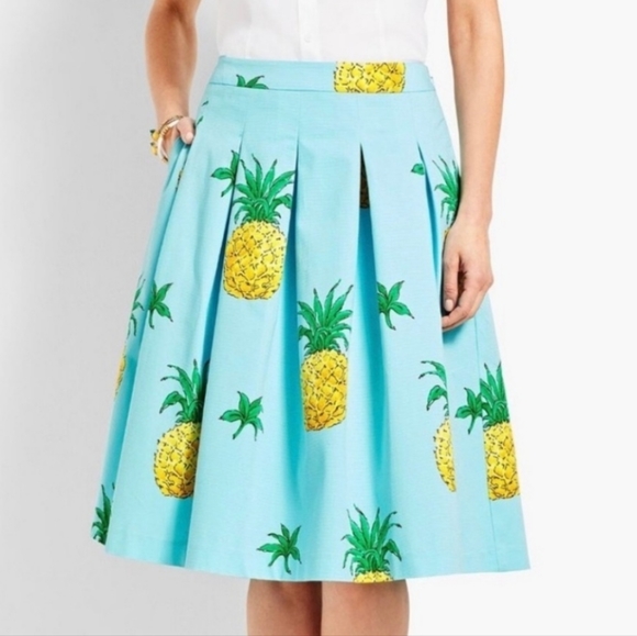 Talbots Dresses & Skirts - ●TALBOTS RSVP Pleated Skirt Pineapple Print Aqua Preppy Retro Size 6P